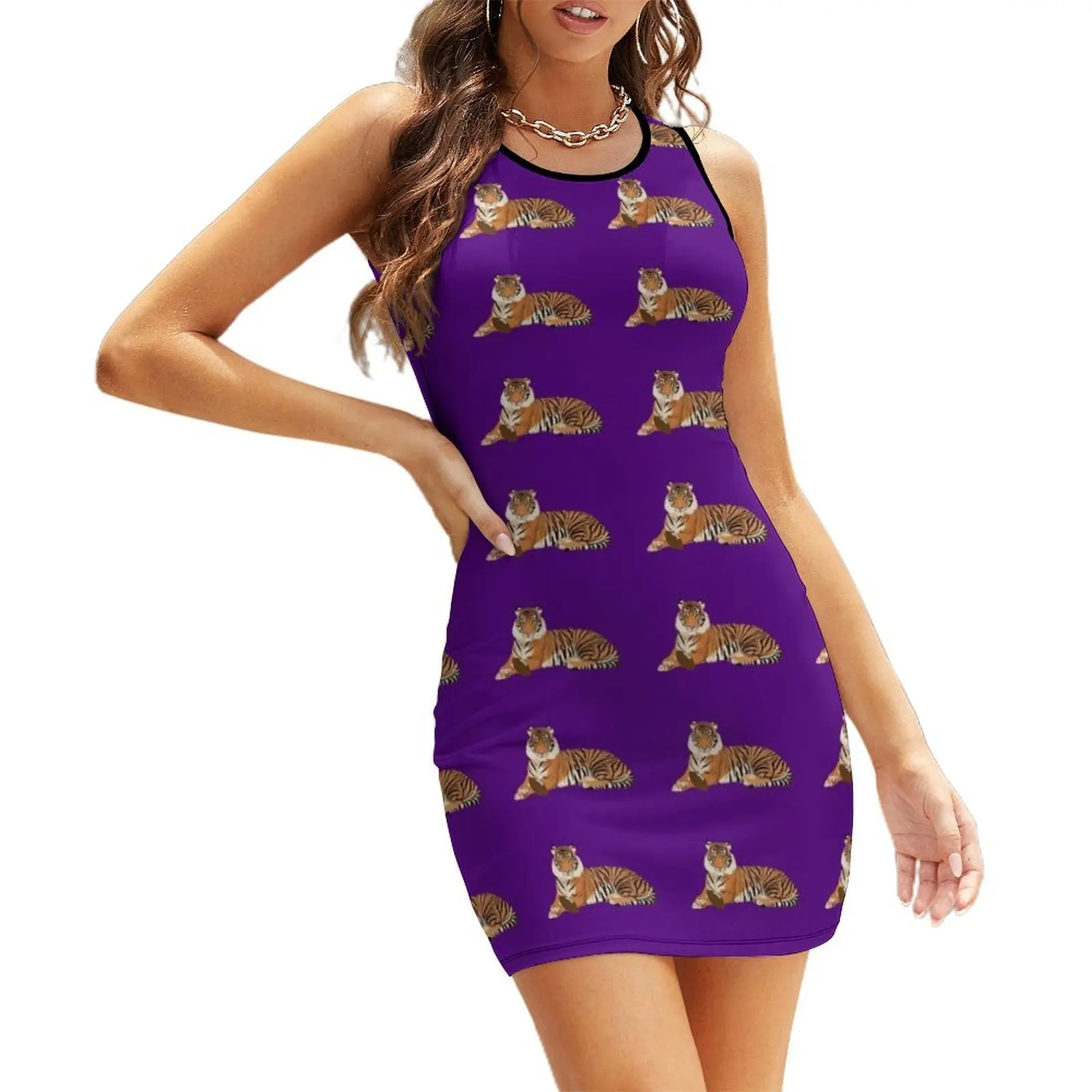 

Purple Football Tiger Sleeveless Sundress Woman's evening dress Clothing Female dress Women dresses summer