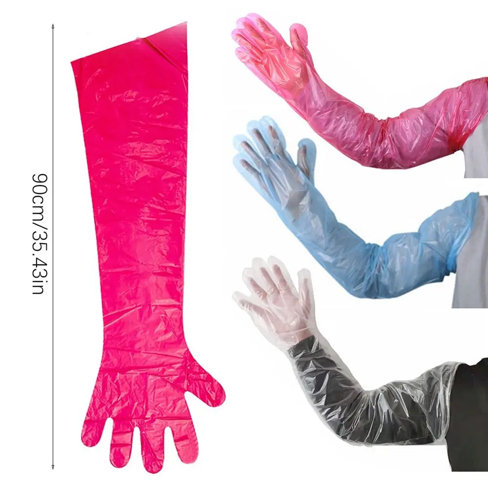 50PCS Disposable Long Arm Glove Plastic Film Farm Cattle Sheep Glove Vet Plastic Glove Veterinary Supplies