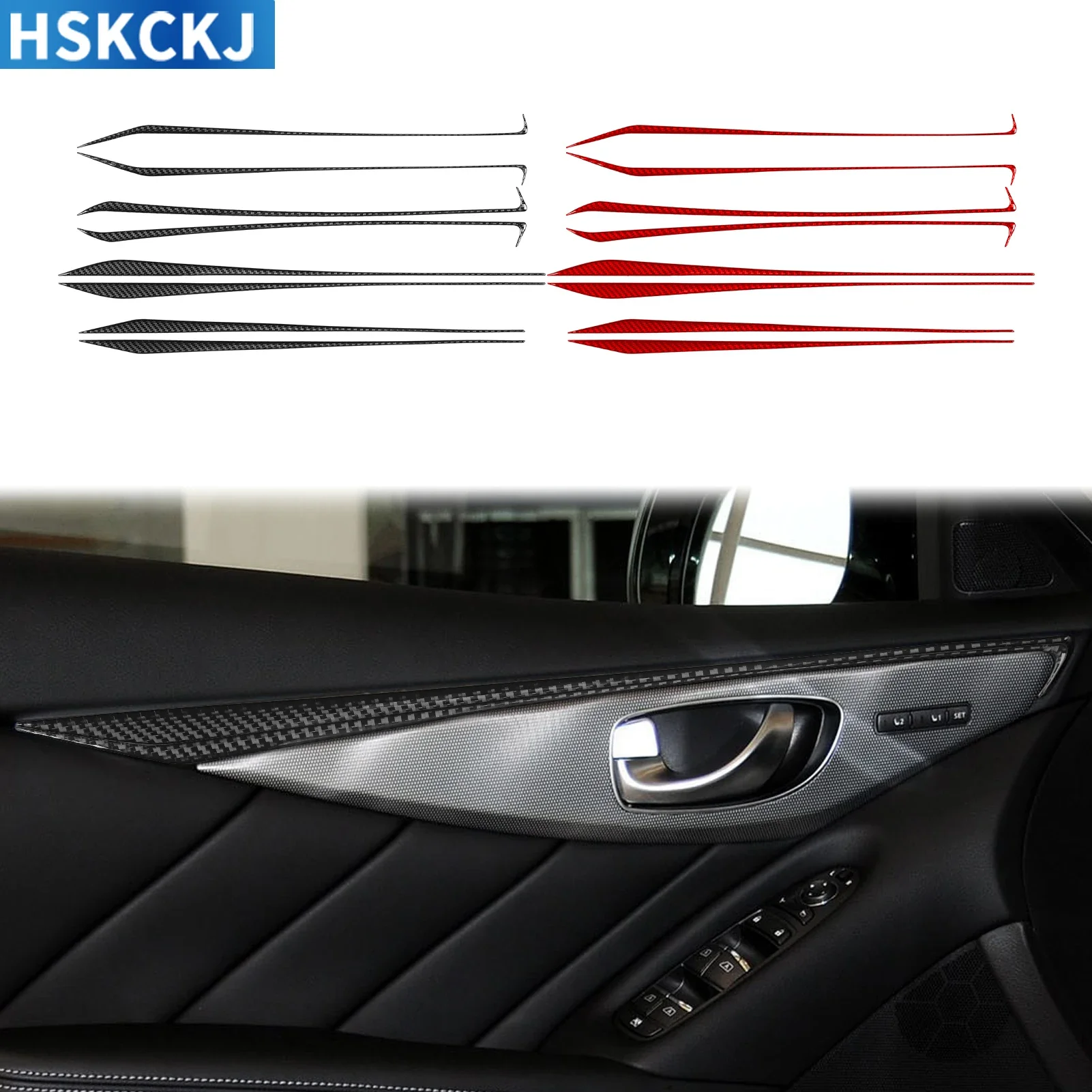 

For Infiniti Q50 2014—2020 Real Carbon Fiber Car Door Inner Puller Sticker Cover Trim Panel Decorative Modification Accessories