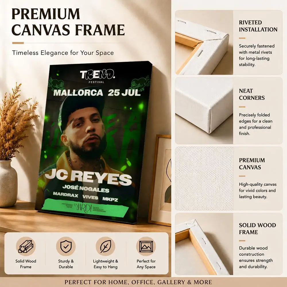 Latin Rapper J-Jc Reyes Framed Wall Painting Canvas Art Poster with Solid Wood Frame for Living Room Home Decor