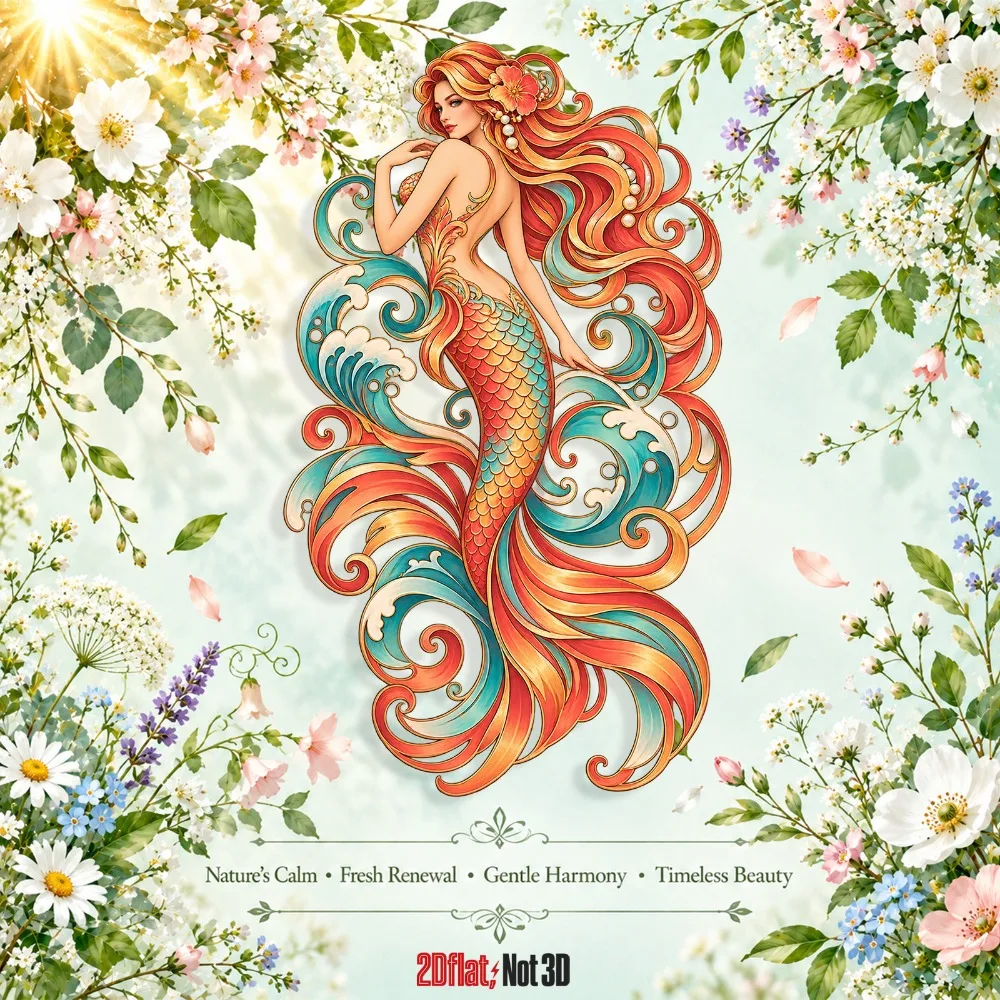 CIFbuy Red Turquoise Mermaid Siren Metal Wall Art Ocean Wave Hanging Decor for Home Bedroom Patio Fantasy Sign