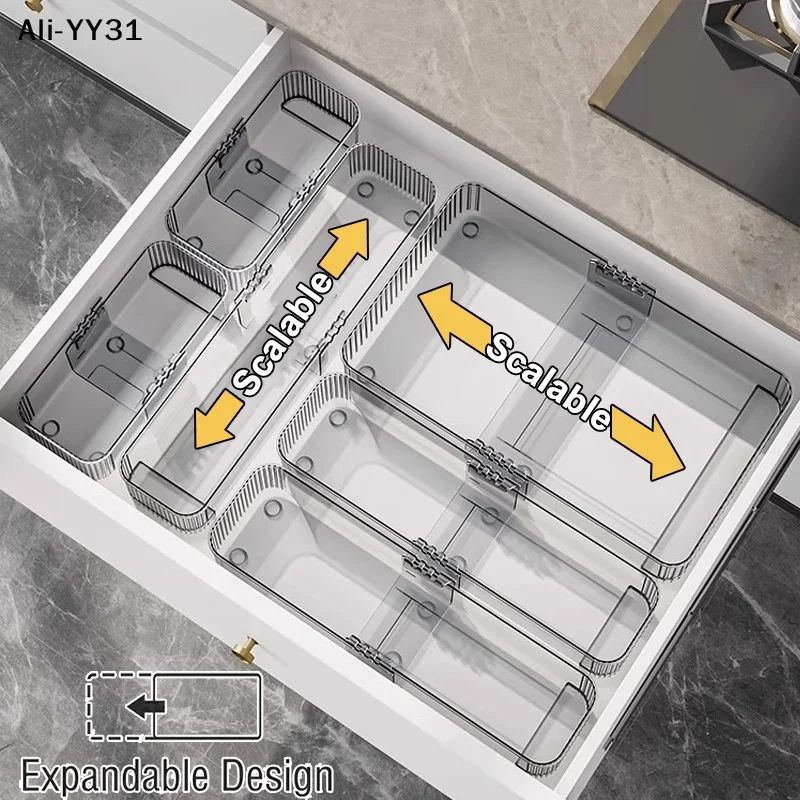 【W3】Expandable Drawer Organizer And Storage Bins Plastic Divider Box For Kitchen Flatware Makeup Tray Bathroom Office Holder
