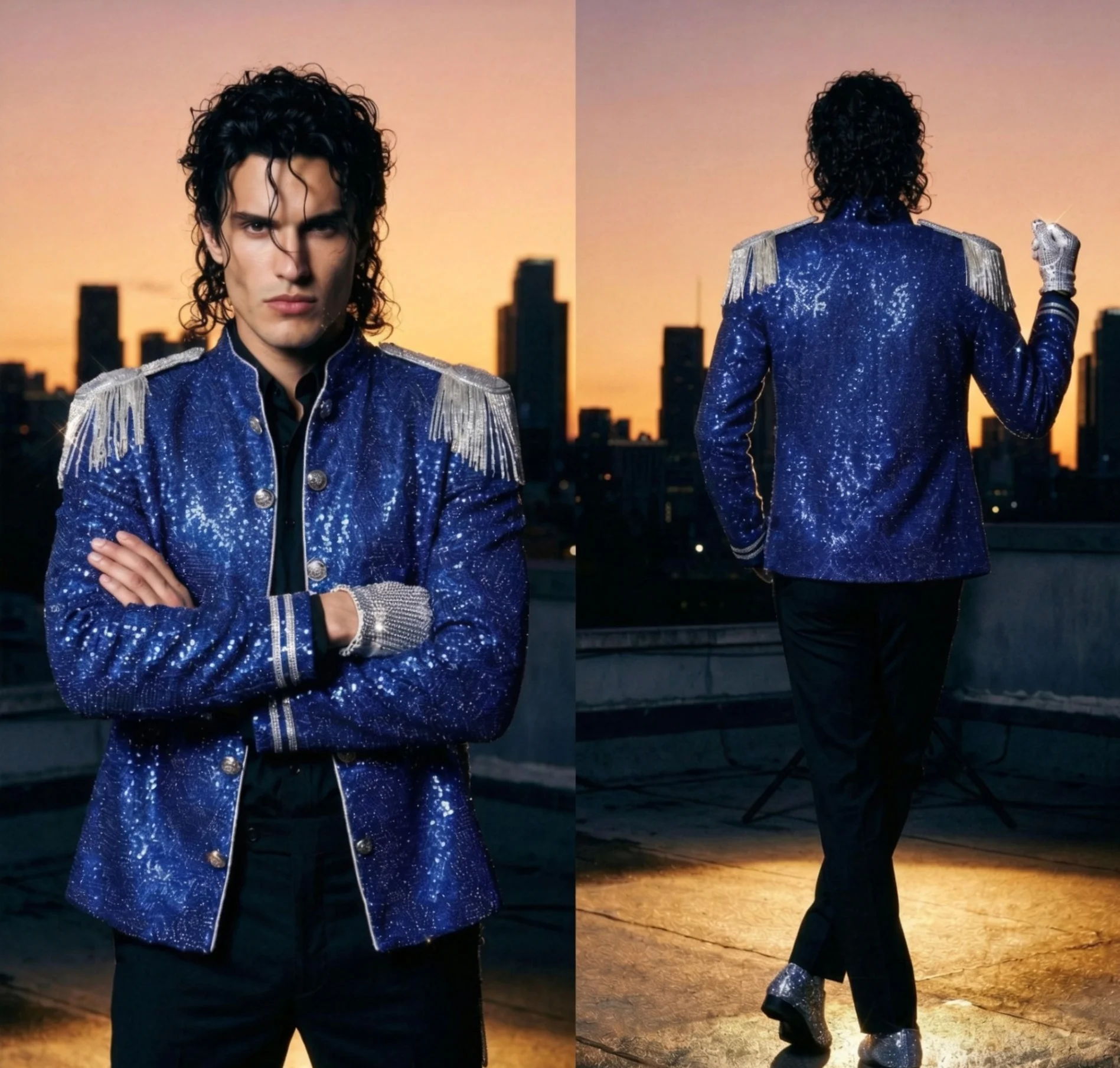 Retro Fashion Men Suit Sequins Tassel Beaded Double Breasted Evening Party Set Customized 2 Piece Celebrity Prom Wear