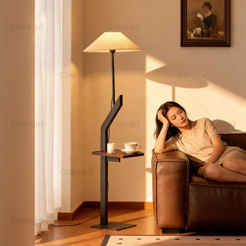 Medieval floor lamp, integrated atmosphere lamp next to the shelf in the living room sofa