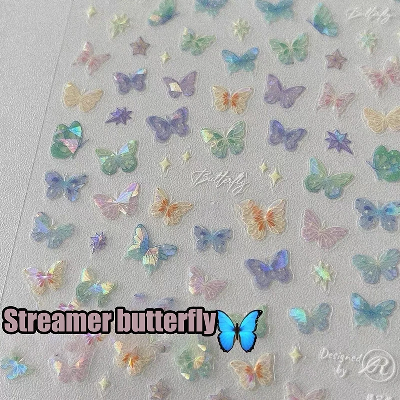 Pegatinas de mariposa con purpurina 5D para uñas, 1 piezas, Kawaii, Aurora, dijes para decoración de uñas, calcomanías, parche adhesivo para manicura DIY