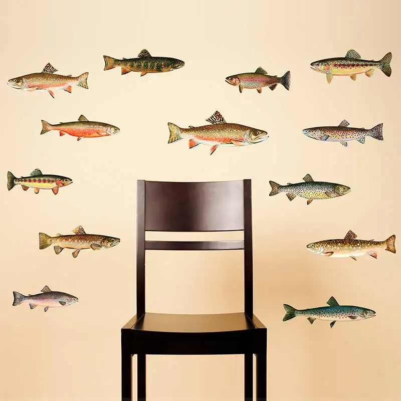 

Trout Wall Decals - Set of 2/3/4/13 Fish Waterproof Stickers - Great Gift for Fisherman Angler Trout Fishing Vinyl Decals S514