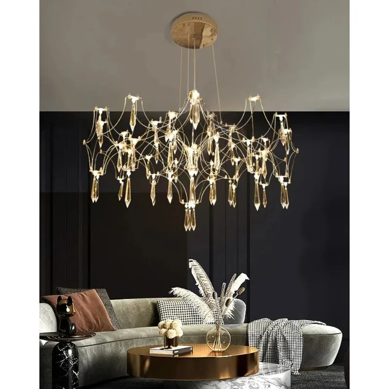 

Modern Luxury Crystal Chandelier Restaurant Bedroom LED Light Firefly Decorative Light 2026 Upgraded Dimming Version