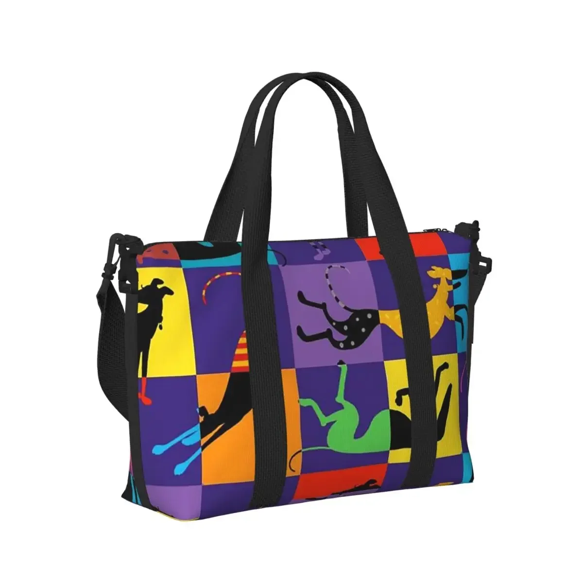 Greyhound Semaphore Whippet Sighthound Dog Beach Travel Bag Capacity Tote Bags for Gym Sport Women Shopping Duffle Shoulder Bag
