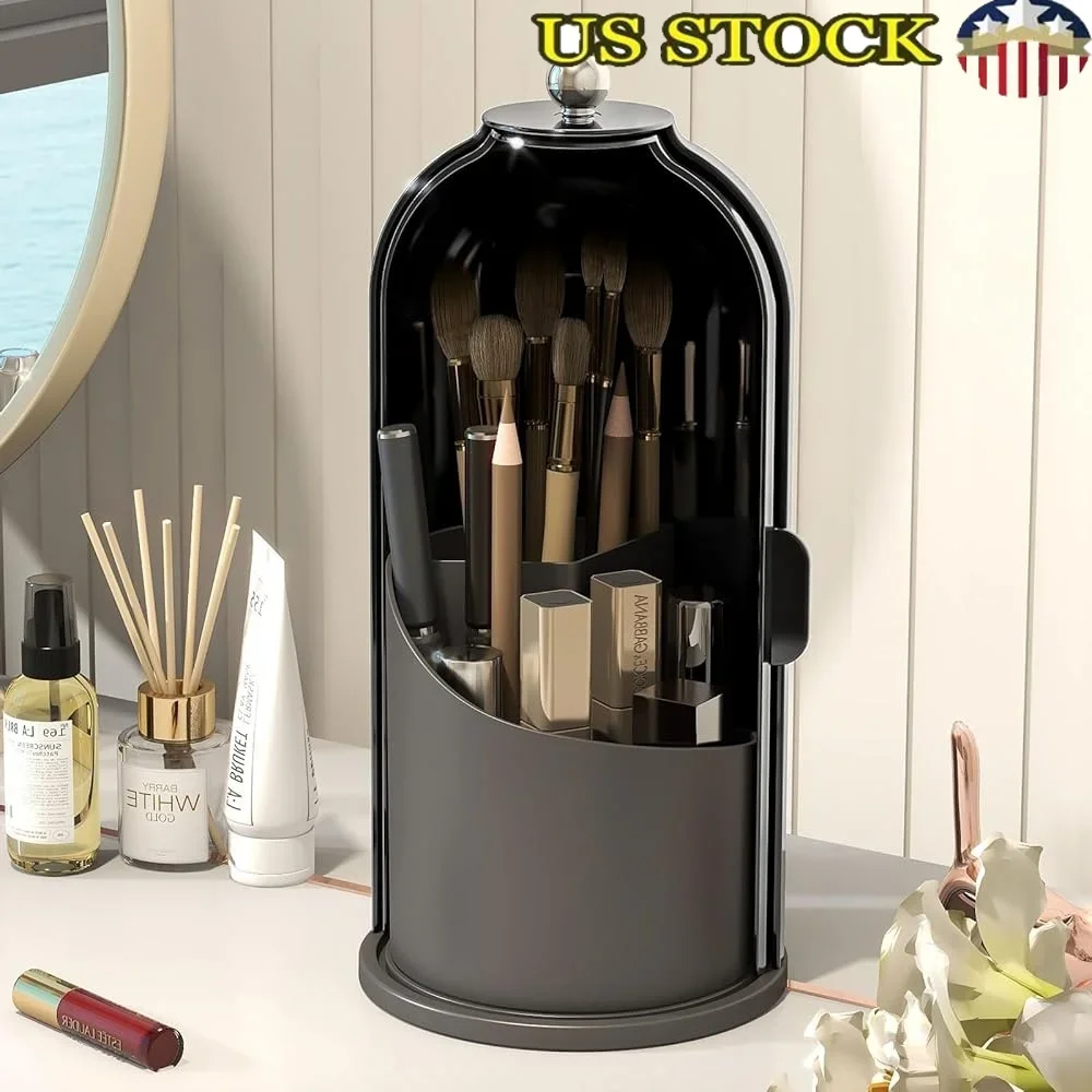 

360 Rotating Makeup Brush Holder Dustproof Organizer Brushes Lipsticks Eyeliners Small Cosmetics Storage Unit