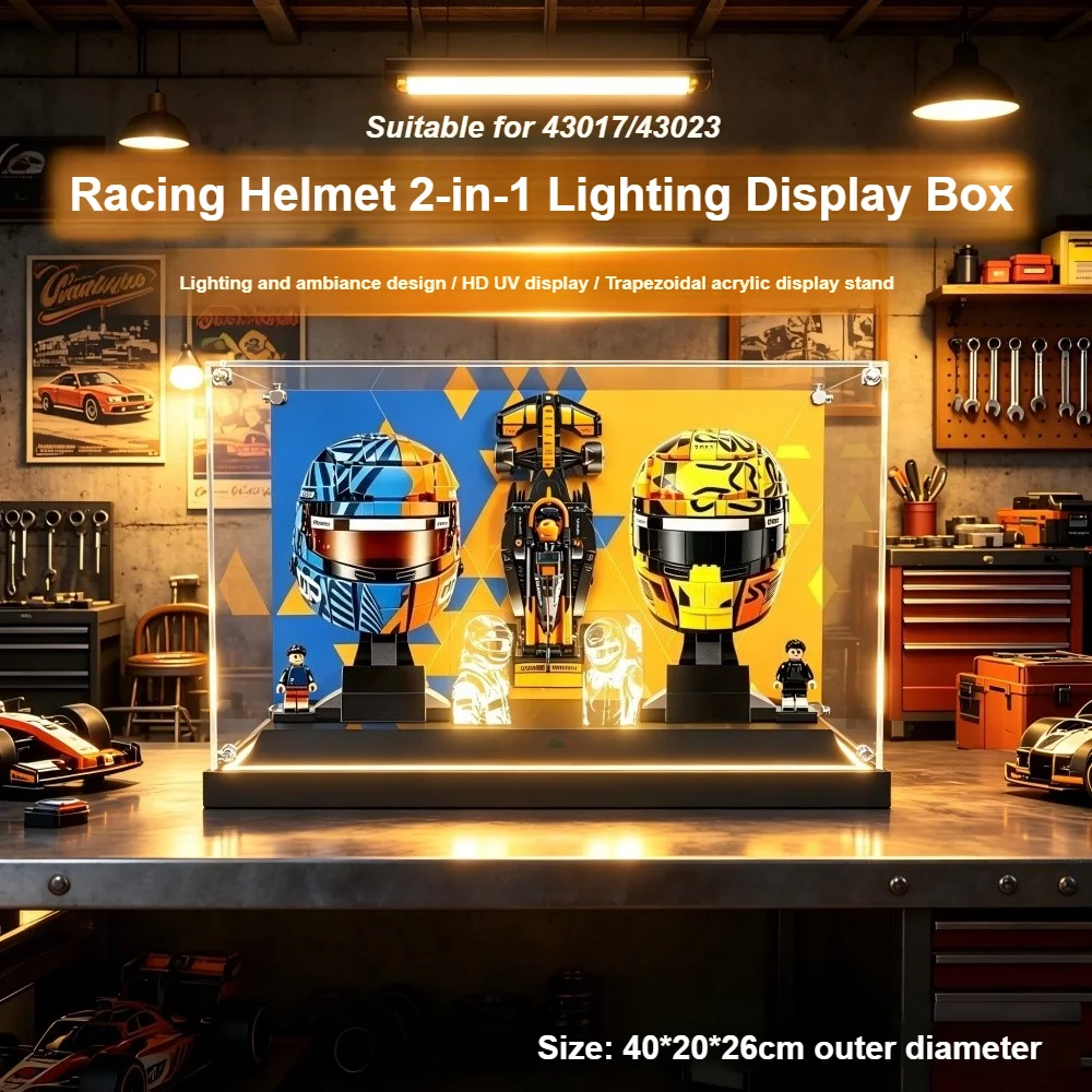 Luxury Acrylic Dustproof Display Box for Lego 43017+43023 Racing Helmet Model Storage Box Home Organizer(Lego Set not Included)