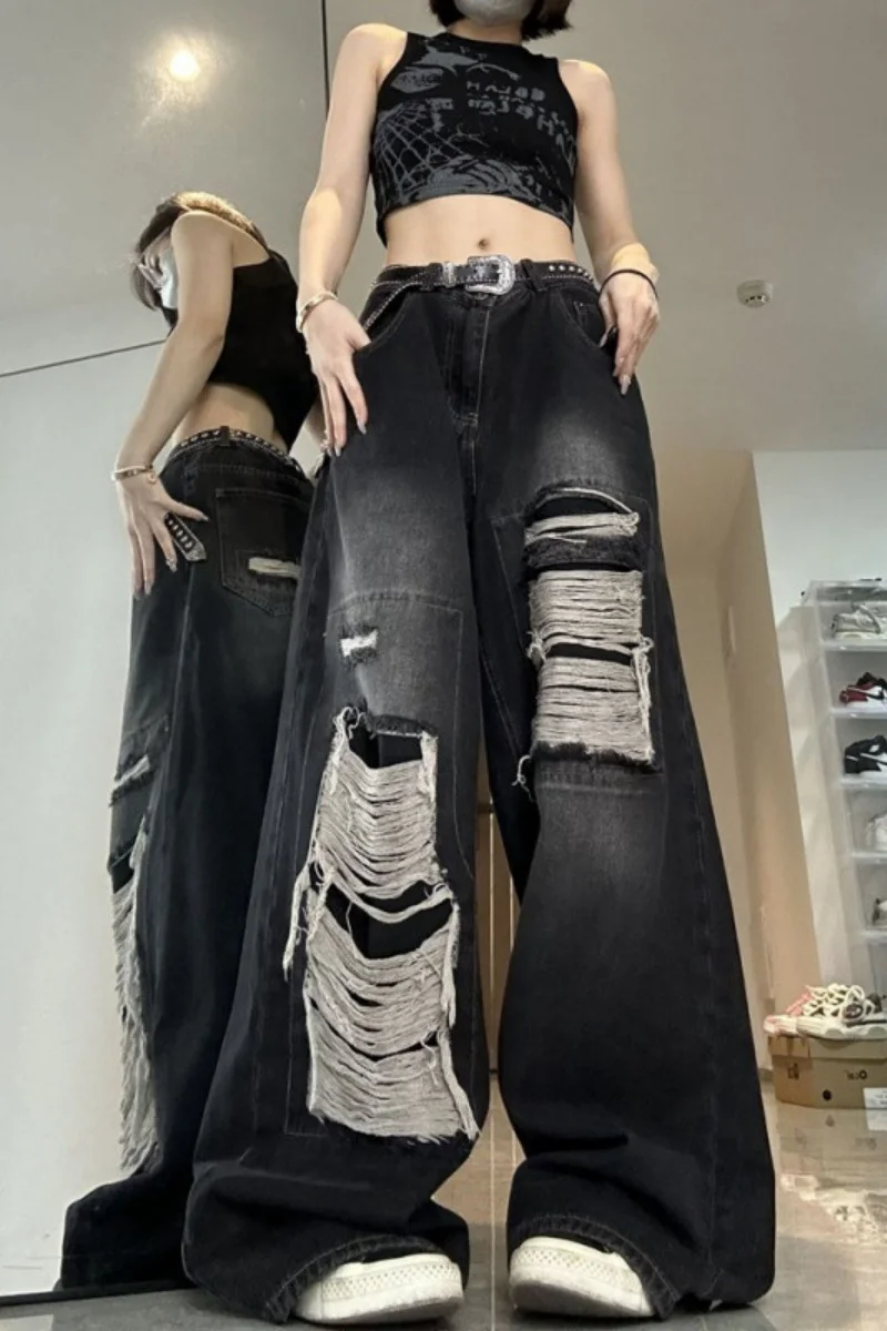 

Baggy Jeans for Women Men Ripped Straight Leg Pants High Waisted Distressed Jeans Y2K Grunge Summer Clothes.