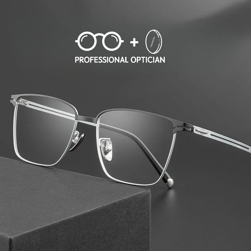 

Ultra Light Alloy Business Black Silver Trendy Myopia Hyperopia Astigmatism Progressive Anti Blue Light Prescription Glasses