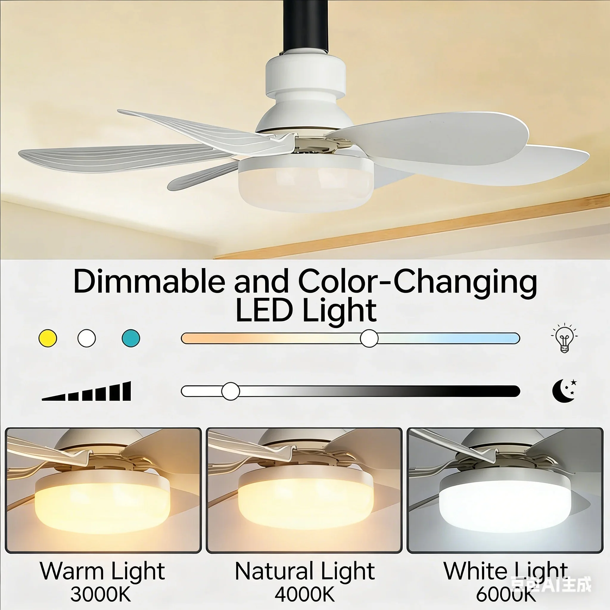 2026 new LED 30W Ceiling Fan Light E27 with Remote Control for Dimming Suitable for Living Room Study Household Use 85-265V