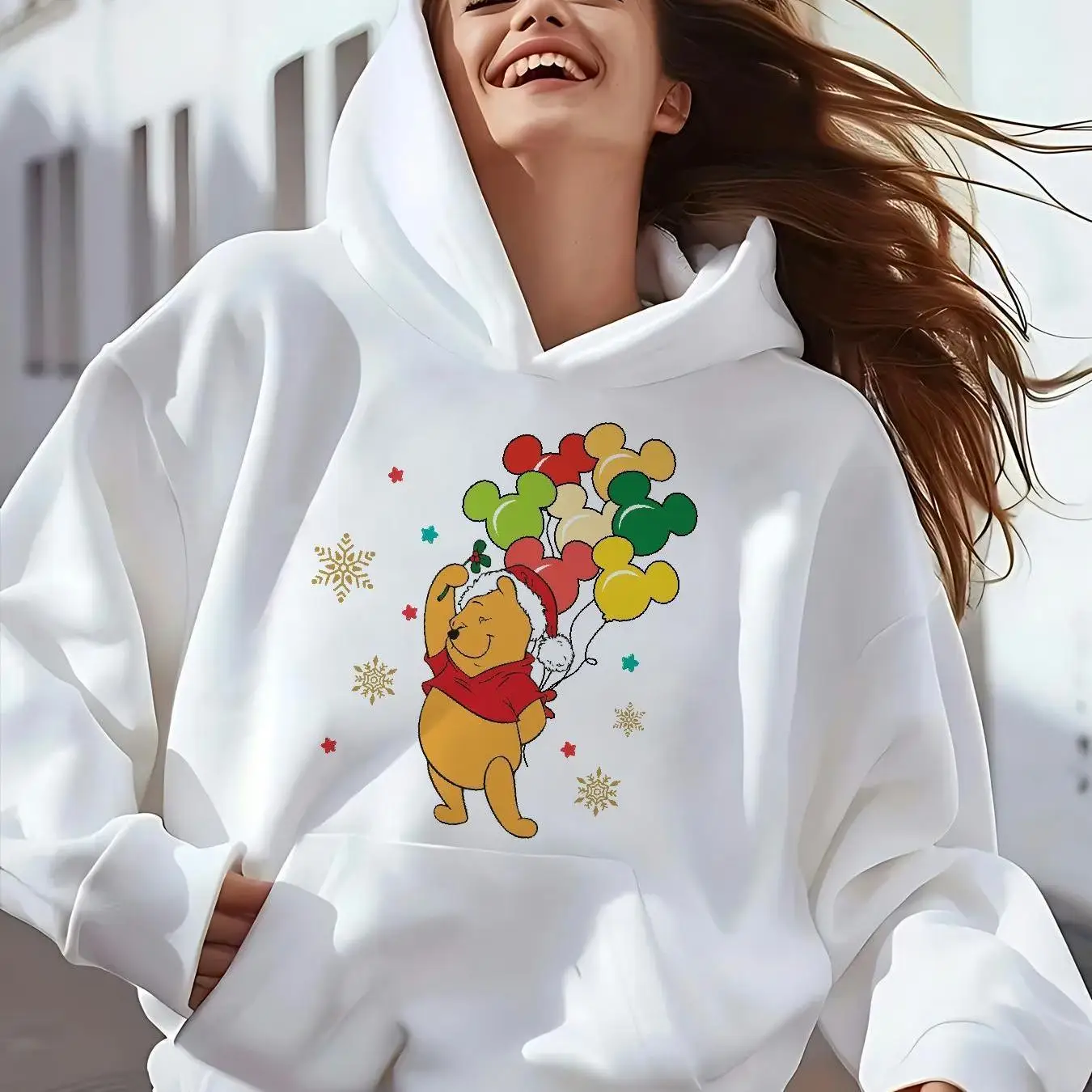 

Women Disney Winnie The Pooh Christmas Hoodies Oversized Streetwear Unisex Sweatshirts Autumn and Winter Fleece Casual Versatile