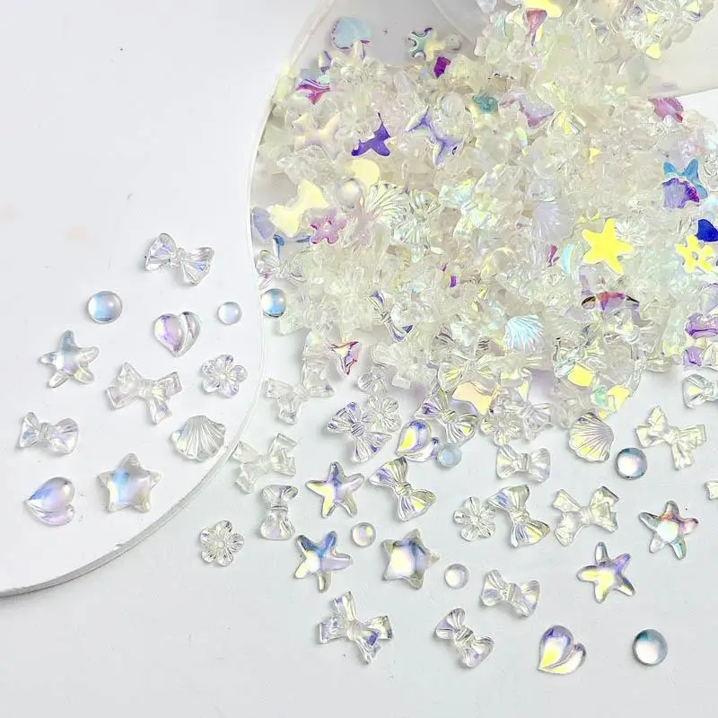 Breloques transparentes en forme d'étoile de mer pour nail art, 50 pièces, coquillage blanc pur, en résine, série Aurora, accessoires de décoration pour manucure, DIY