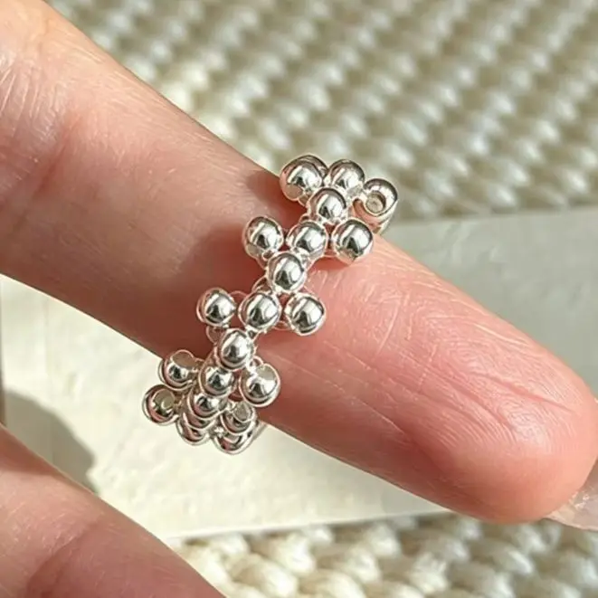 Sam Panda 925 Sterling Rings for Women Simple Geometric Handmade Irregular Retro Dots Round Ring Allergy For Birthday Gift