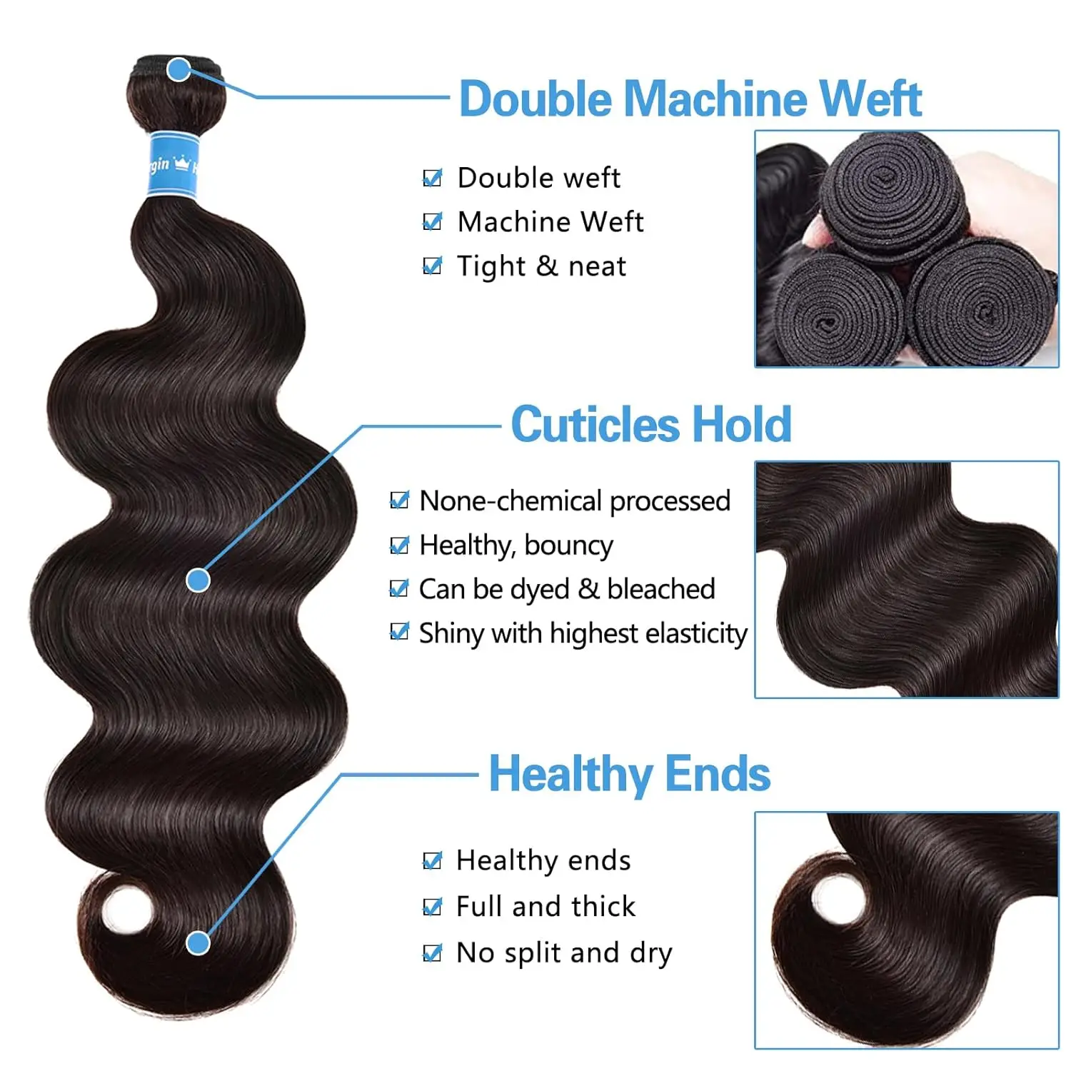 Body Wave Bundles Human Hair 2/3/4 Bundles 16 18 20 Inch 300g 10A Brazilian 100% Unprocessed Virgin Human Hair