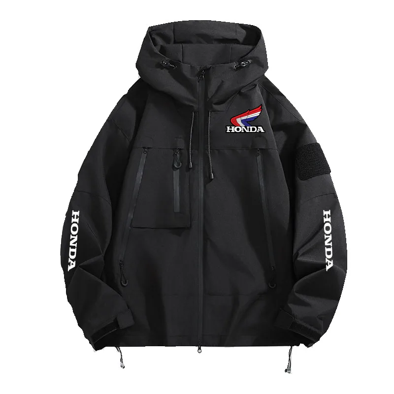 Honda Logo Men's Casual Loose Hooded Outdoor Jacket 2026 Spring Autumn Windproof Water-proof Hardshell Technical Sport Solid Par