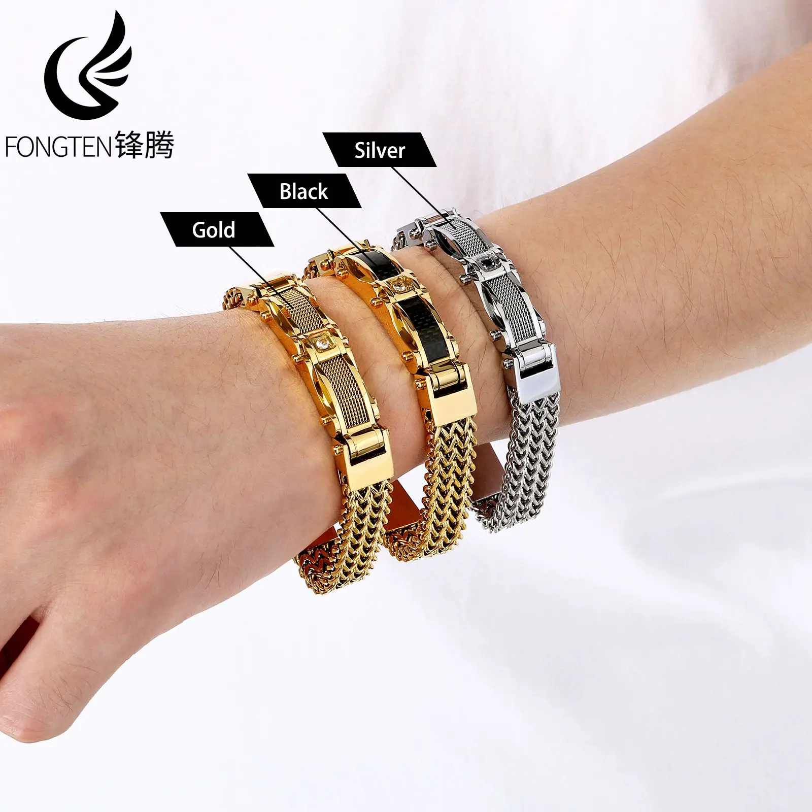 Fongten الفولاذ المقاوم للصدأ الرجال حجر الراين الإيطالية سوار العصرية الإبداعية منتجات المجوهرات الجديدة هدية صديقها #1