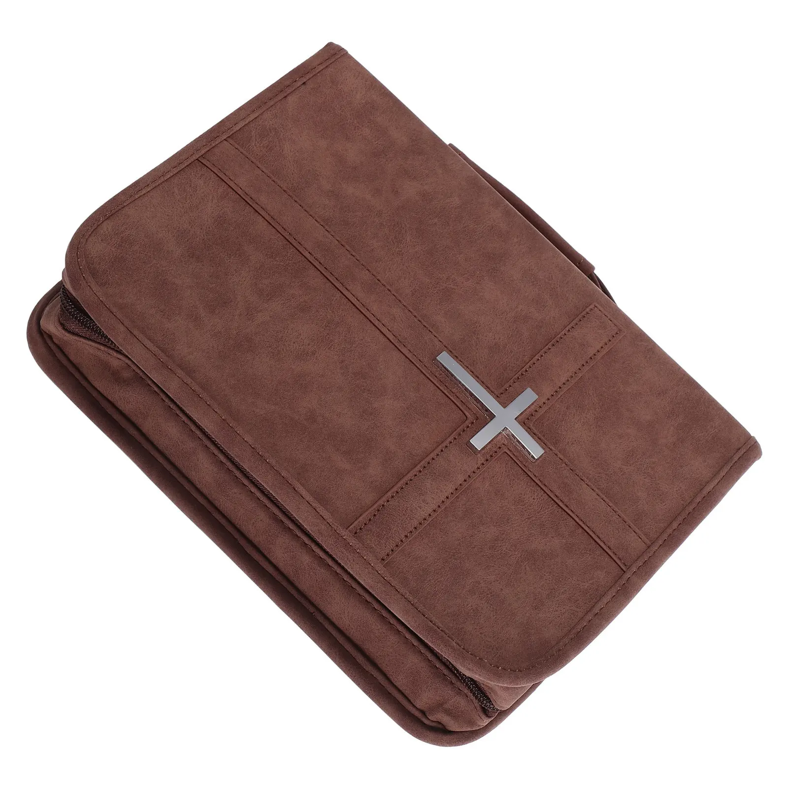 1Pack Bible Carrying Bag Vintage PU Zippered Protective Case for Church Study Bible Book Bag with Pen Slot Handle