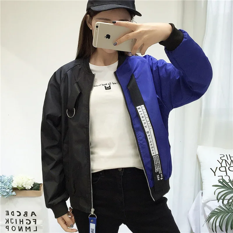 

Jackets Women New Arrived Basic Jacket Fashion Color Collision Full Sleeve High Quality Windbreaker Outwear Baseball Female Coat