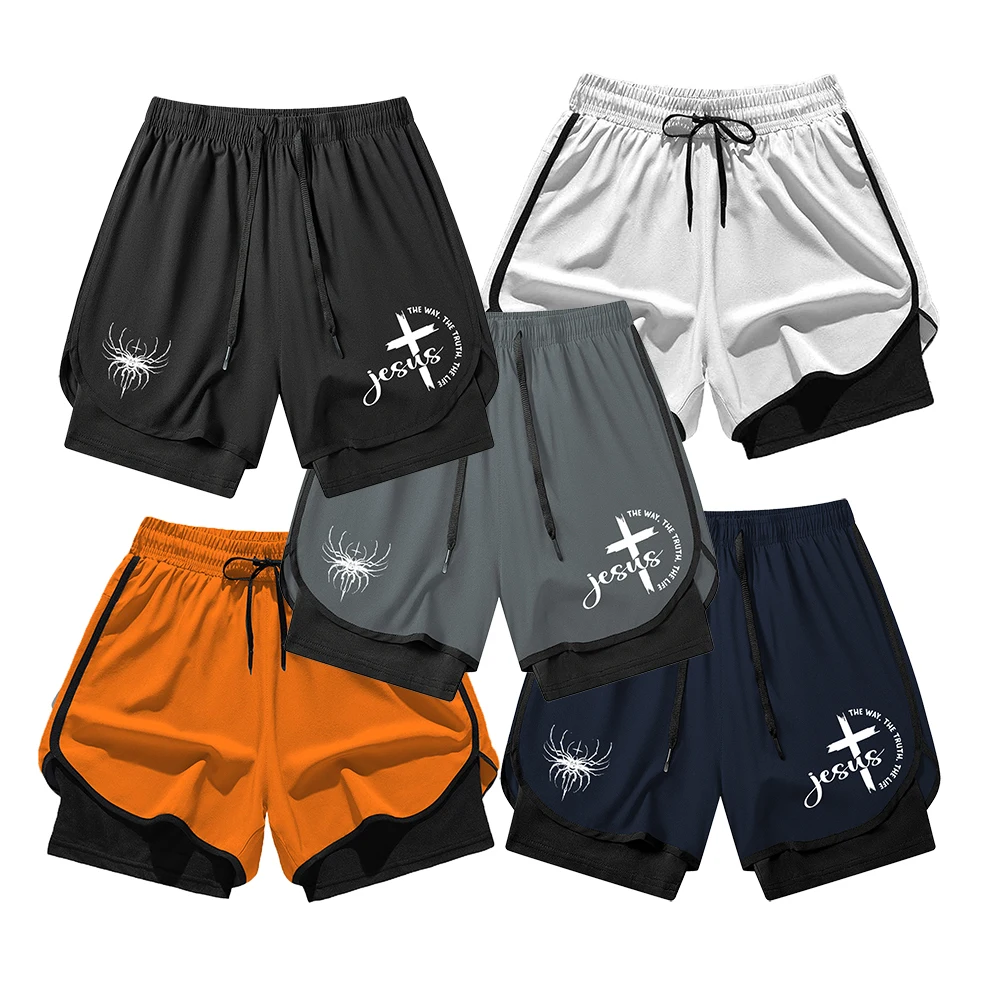 

Summer Athletic Men's Workout Shorts with Pockets & Towel Holder "Spider /Cross" Graphic Outdoor Gym Jogging Training Sportswear