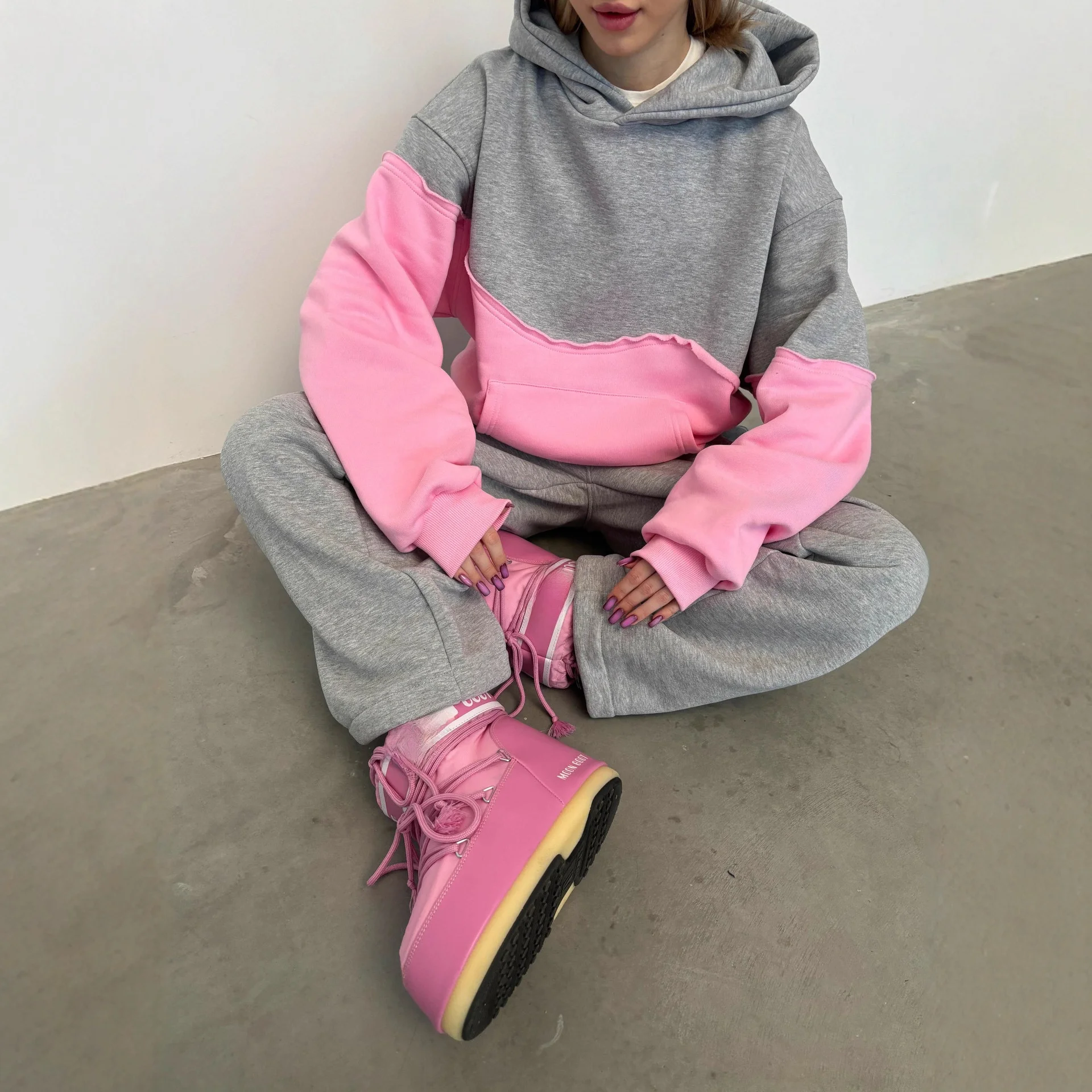 Casual Ladies' Matching Set Long Sleeve Hoodie Elastic Sports Pants Two-Piece Suit For Women Color Block Outfit Fasion