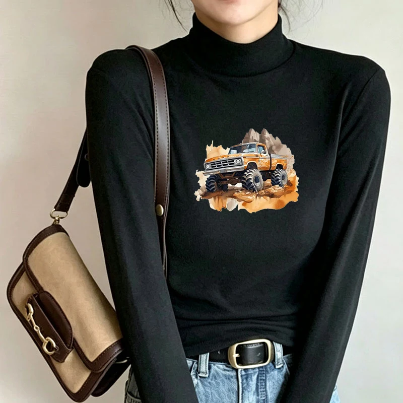 2026 New Autumn Winter Thermal Brushed Fleece Long Sleeve Graphic Print T shirt Blouses Female Warm Shirt Women Top