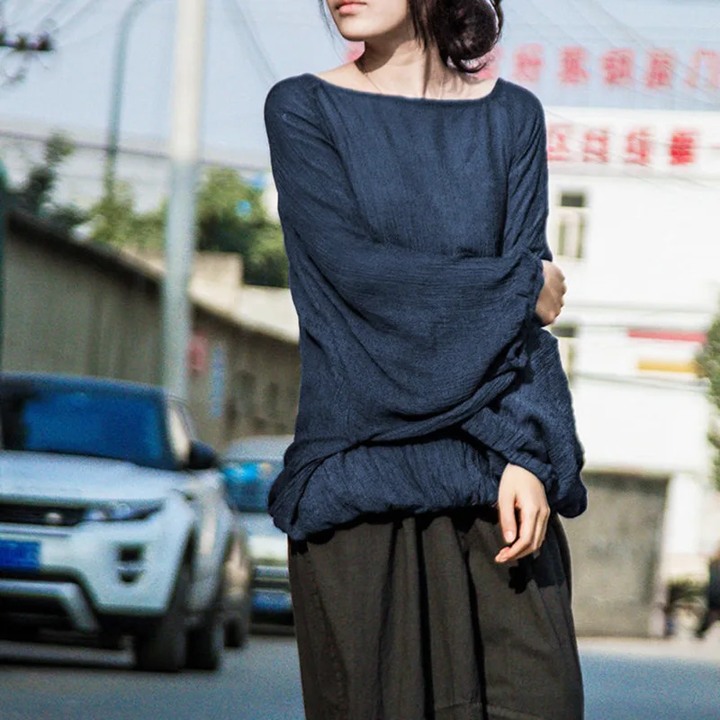 

Plus Size Woman Casual Blouses Lantern Sleeves Round Neck Solid Color Batwing Sleeves Tops Spring Minimalist Blusas De Mujer