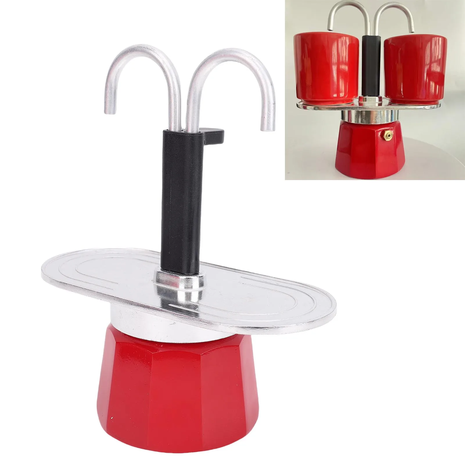 

2 Cup Coffee Pot Red Aluminum Alloy 100ml Double Tube Stovetop Coffee Maker for Home Travel Double Tube Stovetop Coffee Maker