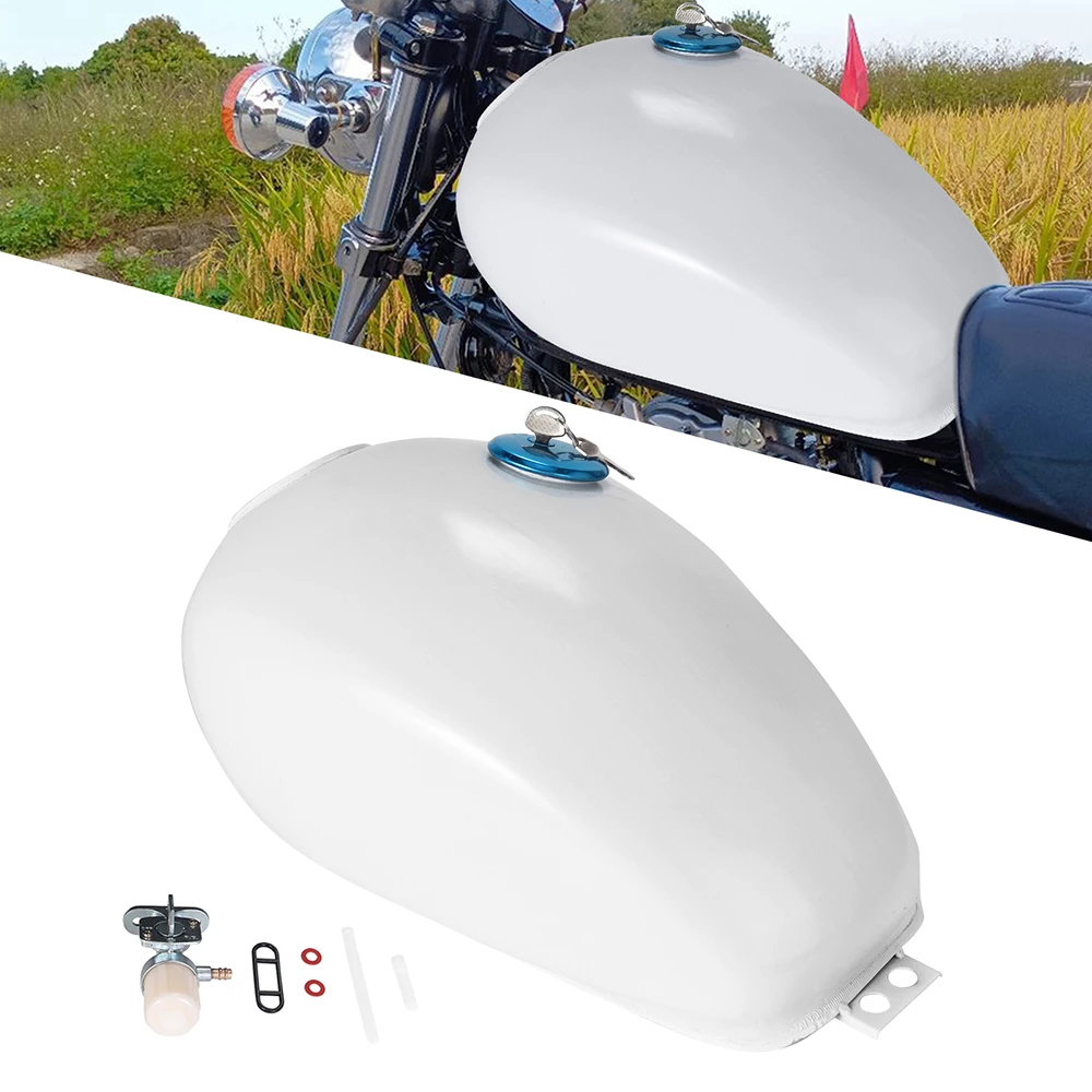 

Motorcycle Modified White 9L 2.4 Gal Gas Fuel Tank Universal For Honda Harley Suzuki Cafe Racer