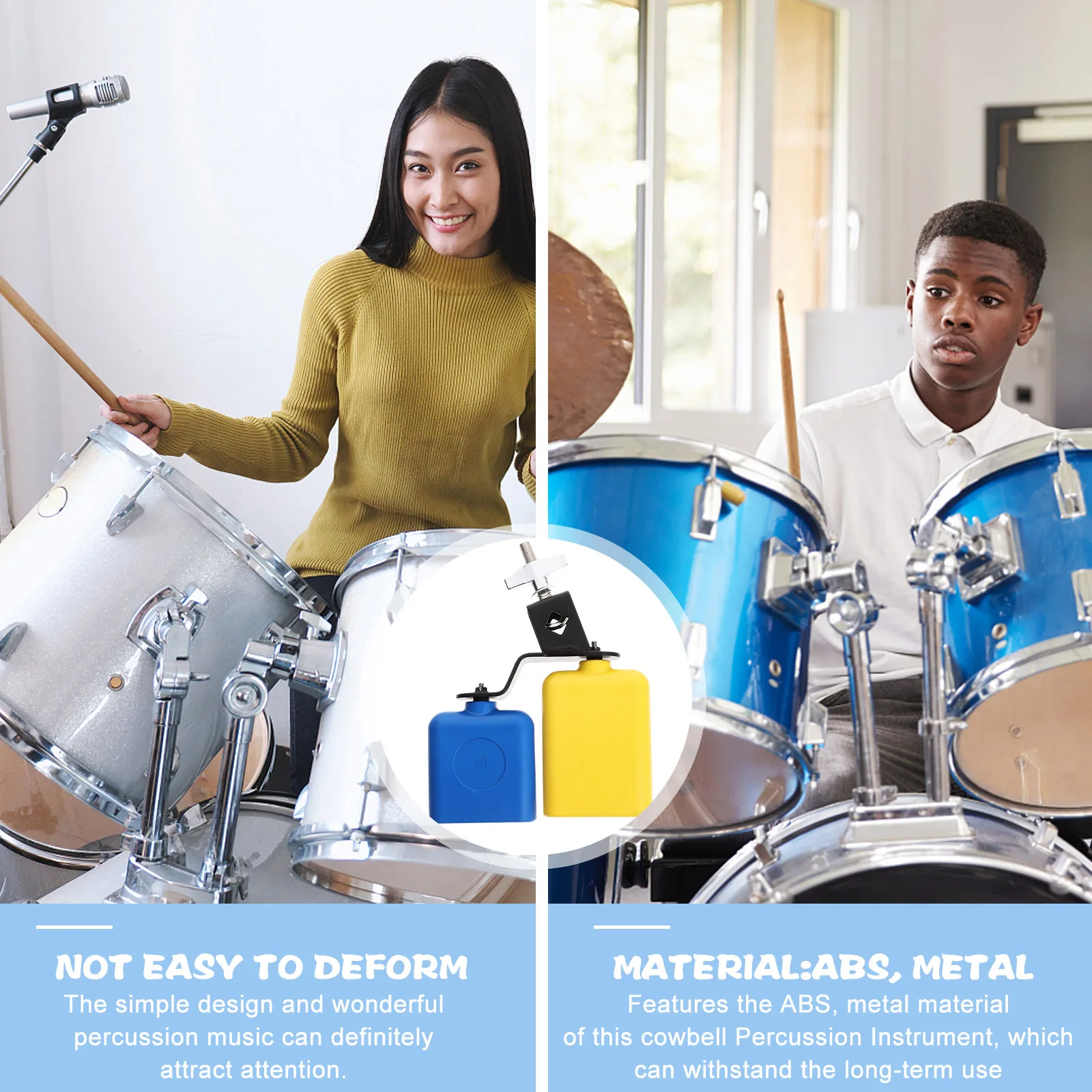 

Dual Cowbell Percussion Instrument Metal Abs Drum Set Accessory Clear Sound For Football Cheering Hand Percussion Music