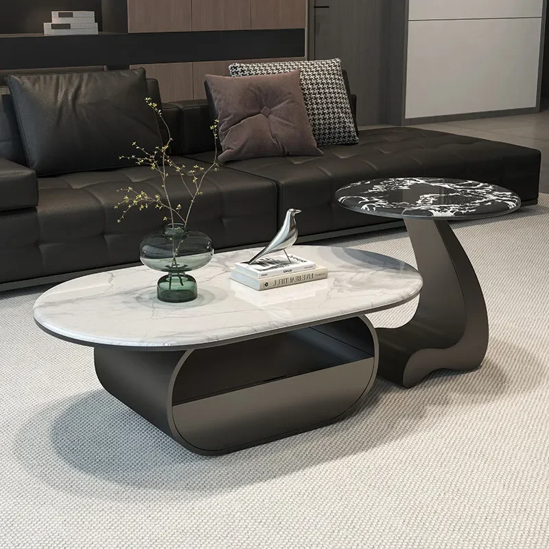 French Oval Tempered Glass Coffee Table with Crystal Stone Accents Minimalist Light Luxury Design for Simple Living Room Home