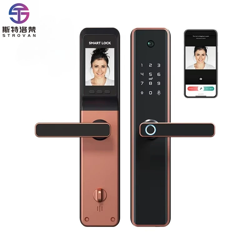 WIFI  APP ID Card Fingerprints Password SDK Available Smart Door Lock With Door Knob