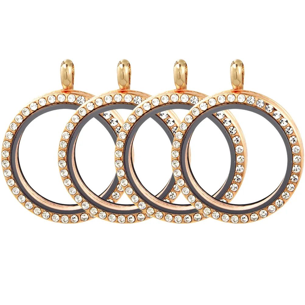 

4 Pcs Photo Pendant Bezel Trays Rhinestone Decorate Open Pendants Frame Rose Gold Hollow