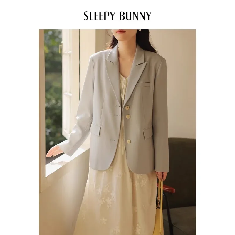 

Women Vintage Notched Lapel Blazer Spring 2025 Straight Shoulder Split Hem Suit Jacket Elegant Office Casual High-End Outerwear