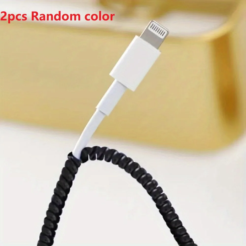 2pcs 1.4m Monochrome Data Cable Protection Spring Flat Fruit Android Headphone Cable Protection Rope