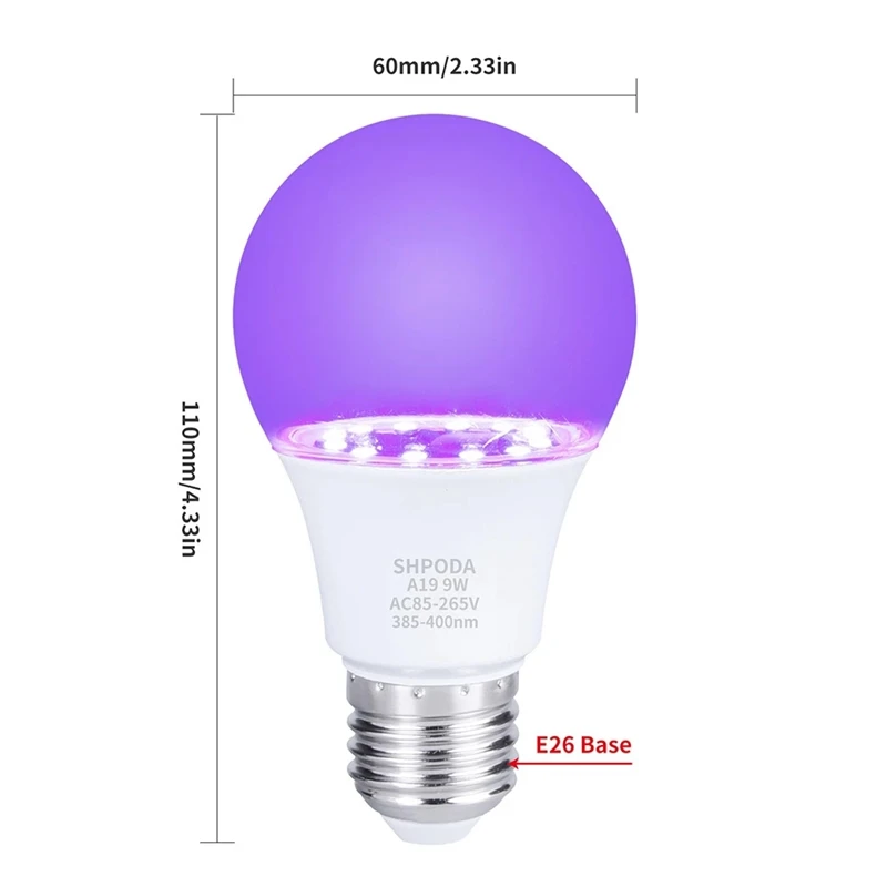 Lâmpada UV ultravioleta para decoração de festa, detecção fluorescente, lâmpada azul clara preta, E26, 110V, 220V, 10W, DJ, novo, 3pcs