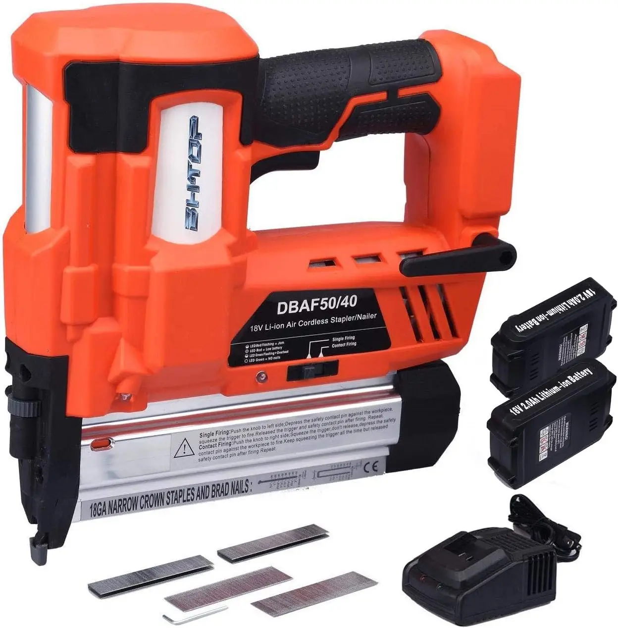 Cordless Nailer & Stapler- 2 in 1 18Ga Heavy Tool with 18Volt 2Ah Lithium-ion Rechargeable Battery Air Cylinder Power Nail Gun