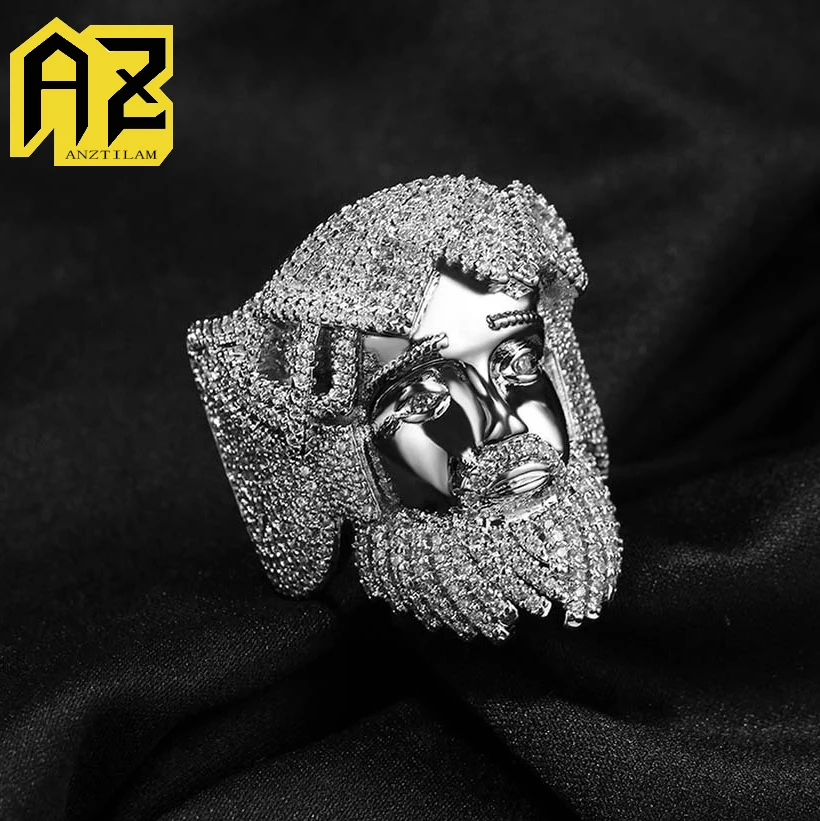 Jesus Head Ring Diamond Zircon Ice Out For Men Women Fashion Bling Hip Hop Jewelry Free Shipping