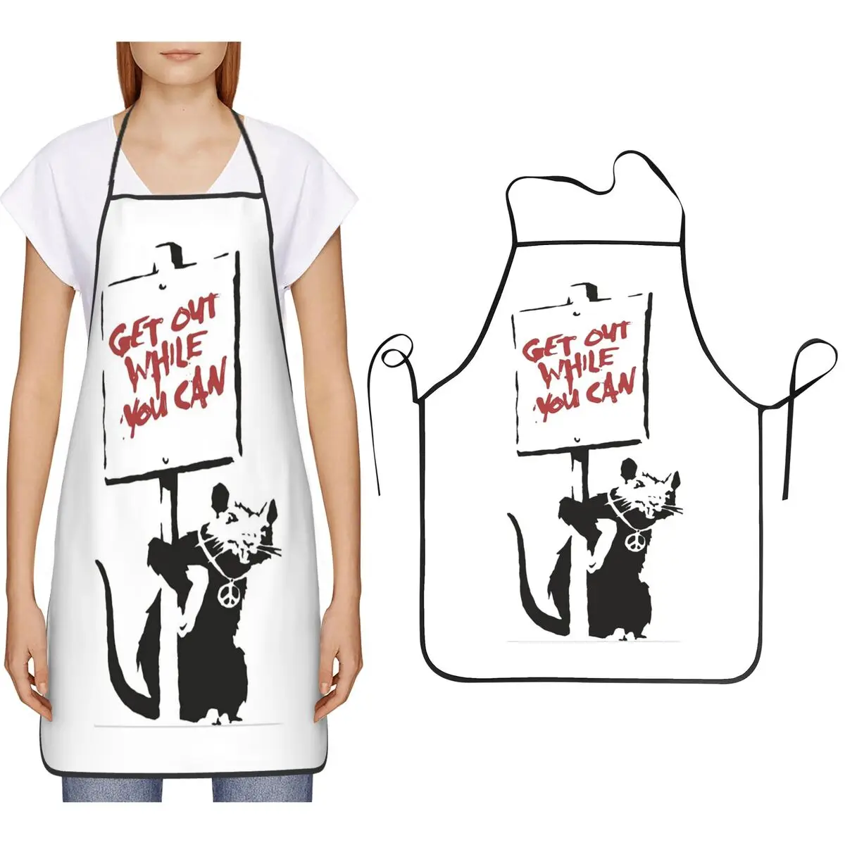 Get Out While You Can Banksy Graffiti Aprons Chef Cooking Cuisine Tablier Bib Kitchen Cleaning Pinafore for Women Men Painting