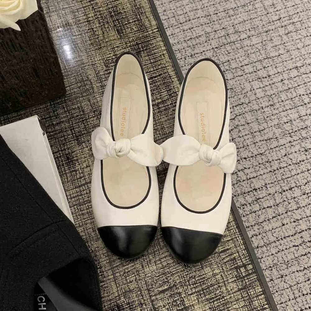 

Туфли на плоской подошве, женские весенне-летние туфли из овчины с круглым носком и бантом, универсальные женские туфли-лодочки Мэри Джейн с неглубоким носком