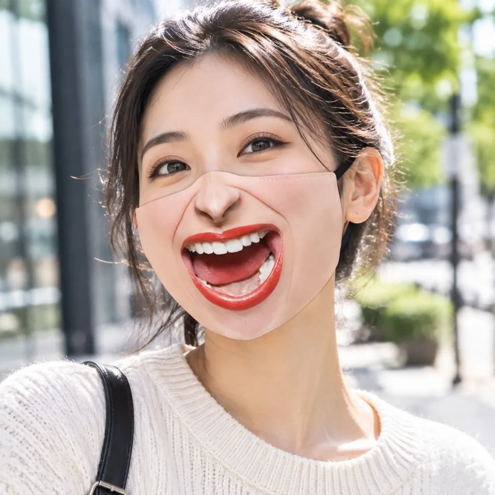 Breathable Fabric Funny Face Print Mask Reusable Skin Friendly Human Face Expression Mask Non Disposable Warm Face Cover
