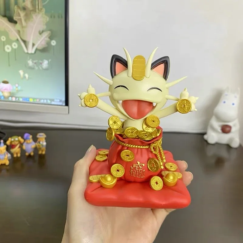 13cm Rocket Team Meowth Figurine Cute Anime Lucky Cat PVC Miniatures Ornaments Maneki Neko Model Doll Toys Garage Kits GK Figure