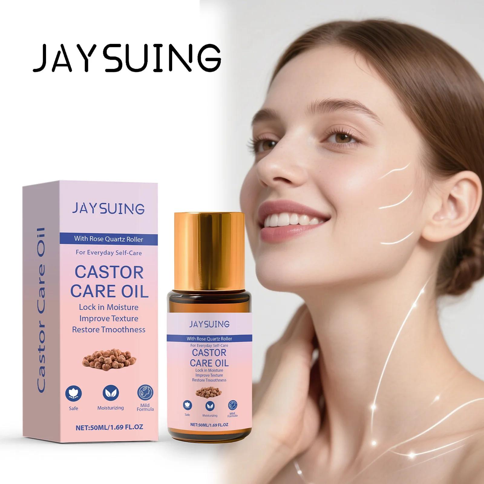 

Organic Castor Oil Roll-On Hyaluronic Acid Serum for Face Natural Cold Pressed Fine Lines Lifting Firming Moisturizing Skin Care