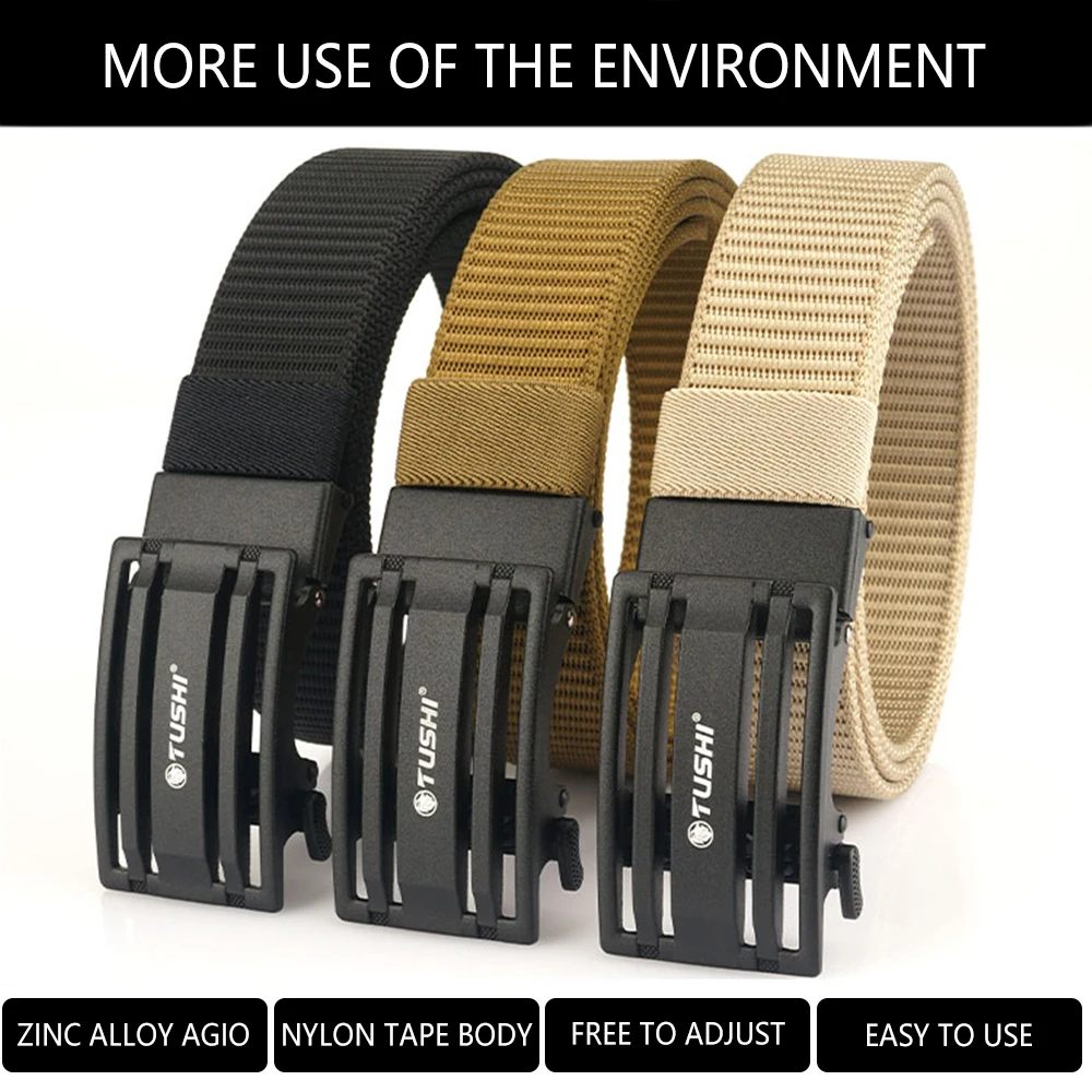 TUSHI Automatic Buckle Light Comfortable metal Military Nylon Belt Outdoor Hunting Multifunctional Tactical Canvas Belts for Men