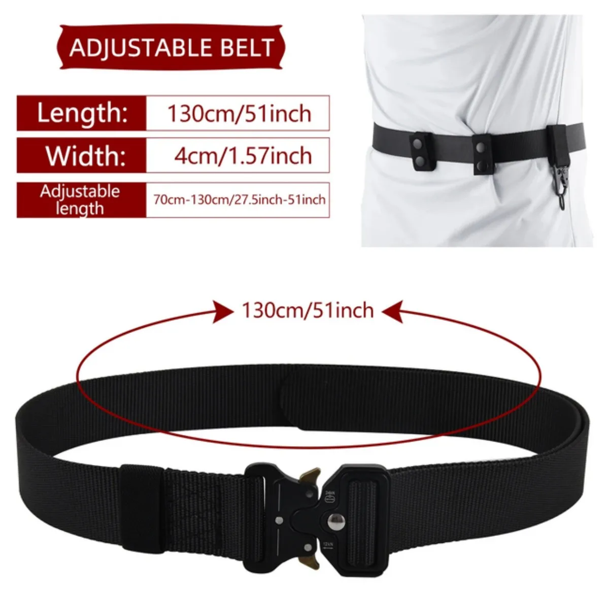 ABBREE Tactical Nylon Belt Military Belt With Molle Clip Buckle Nylon Key Ring Outdoor Training Waist Belt For Hiking Camping