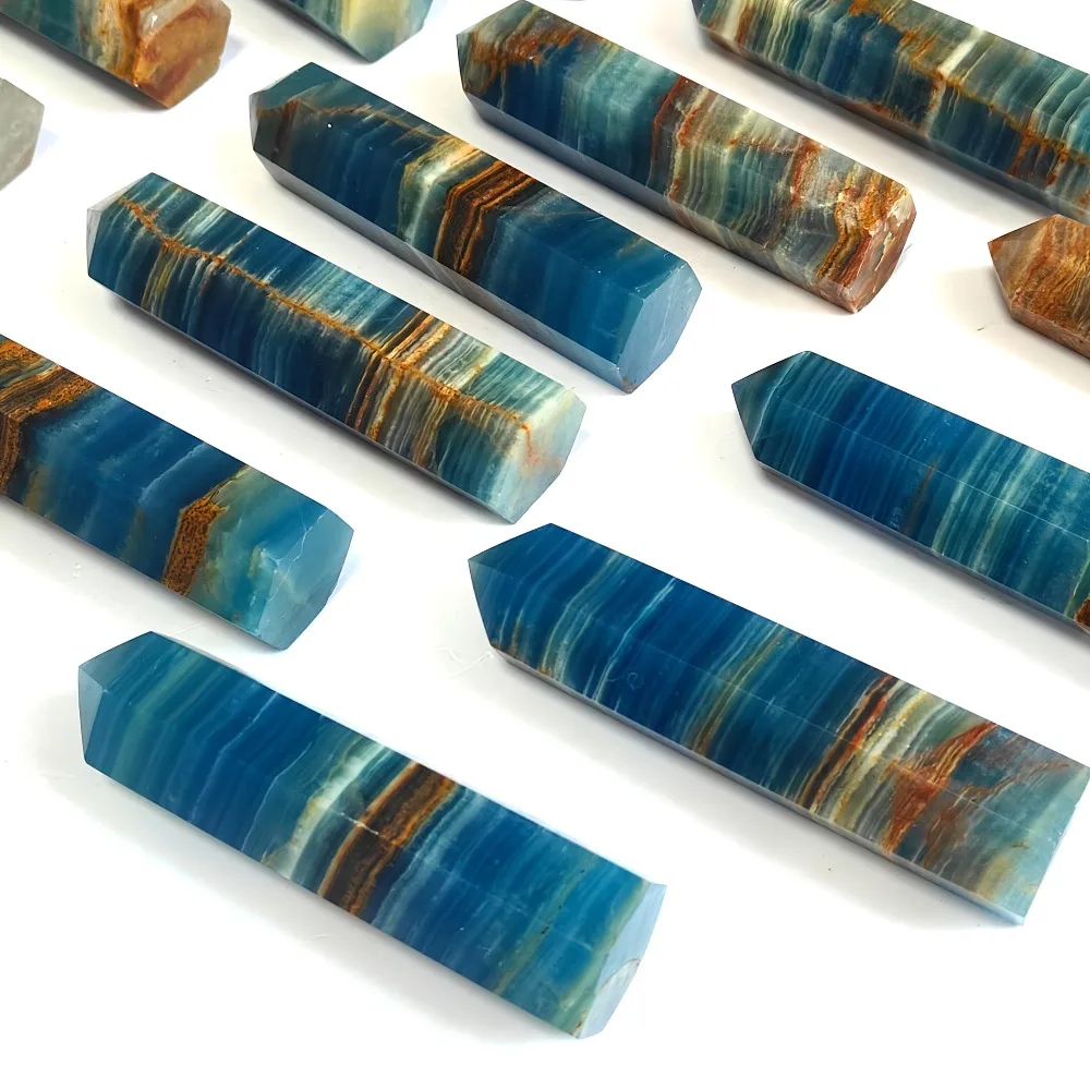 1 Stück blauer Onyx Lemurian Calcit Obelisk Kristallturm großer polierter Naturstein für Heimdekoration Hochzeitsdekoration Stein