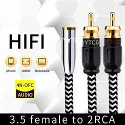 Jack 3.5mm 2 RCA kabel głośnikowy 3.5 żeński do 2RCA męski Splitter Aux kabel Audio do TV PC wzmacniacze DVD przewód głośnikowy VCD