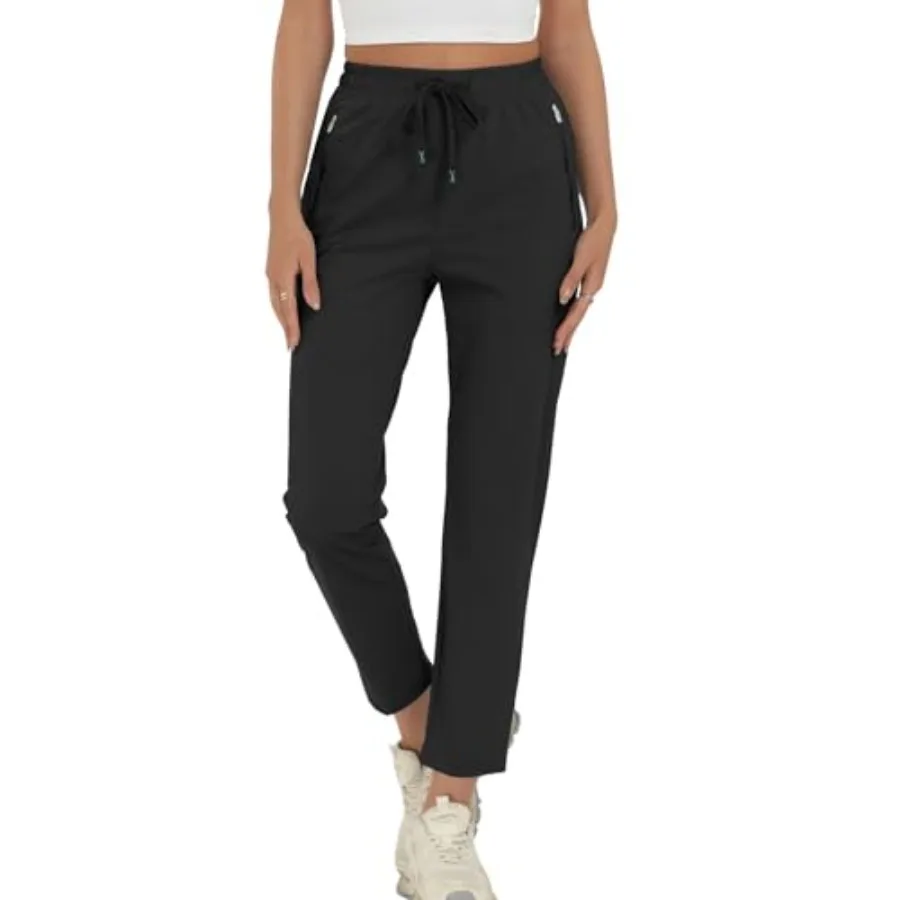 

Surenow Womens Active Pants Stretch Breathable Casual Pants with Zip Pocket Lightweight Running Athletic Sweatpants for Women